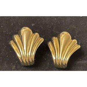 RAU KLIKIT earrings DESIGNER Post Clip On PUFFED FAN flare Gold NOS VINTAGE